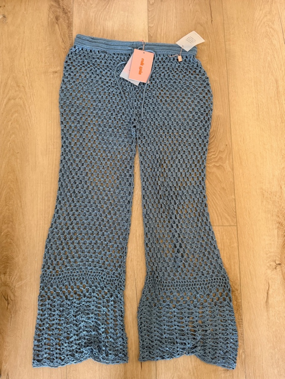cult gaia Blue Crochet Flare Wide-Leg Jeans
